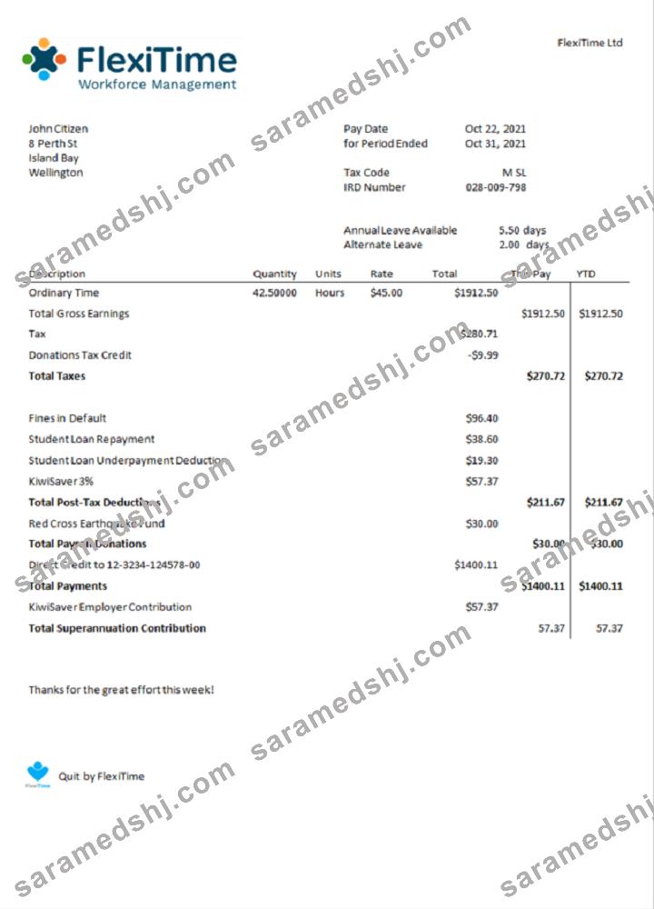USA FlexiTime workforce management & payroll solutions invoice